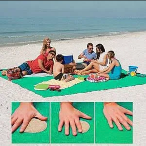 Grønt sandfrit strandhåndklæde XXL, behageligt, lader sand falde igennem, perfekt til strand og udendørs aktiviteter.