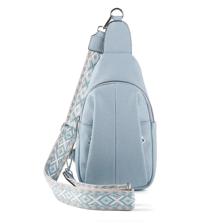 Ægte læder crossbody taske til damer med geometrisk mønster. Stilfuld og moderne skuldertaske.