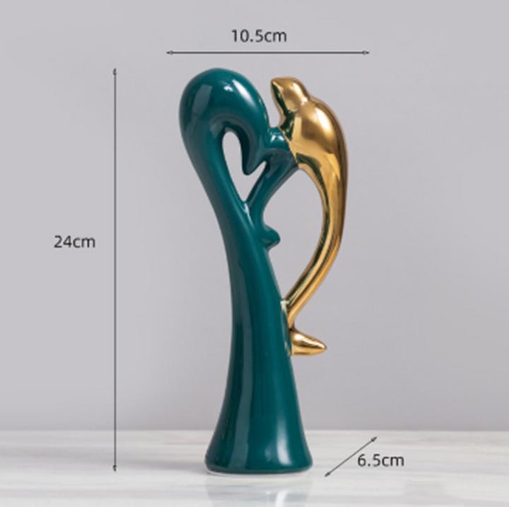 To love birds figurer i guld og smaragdgrøn. Perfekt til romantisk boligindretning. En unik gaveide.