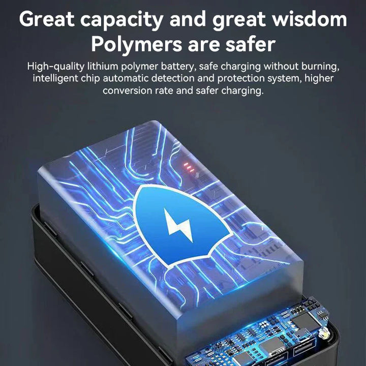 Slank sort powerbank med 50000mAh. Ideel til hurtigopladning af mobil på farten.