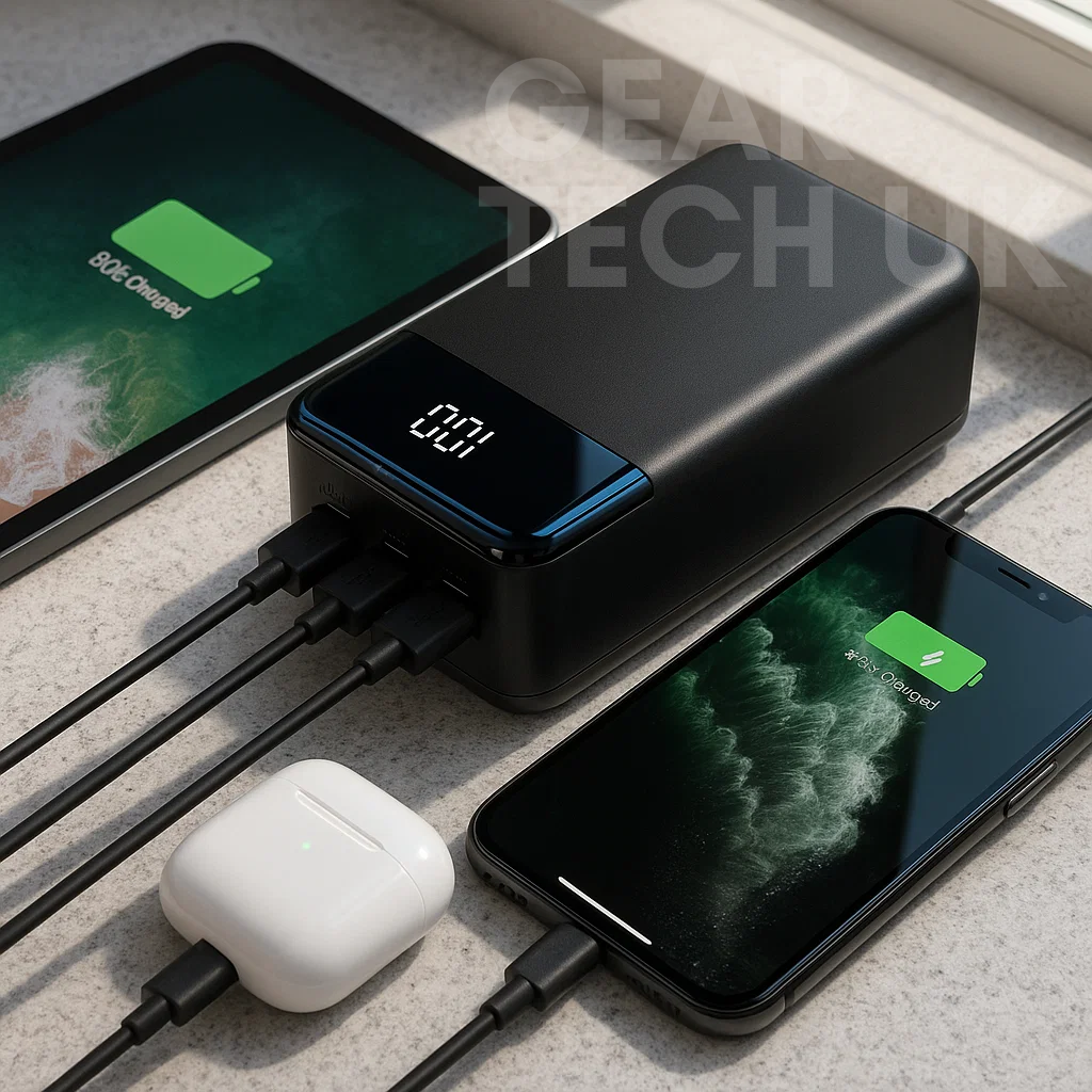 Kraftig 50000mAh powerbank i sort til superhurtig opladning af alle dine enheder.