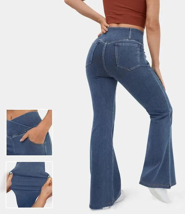 Kvalitets denim højtaljede bukser til kvinder, strækbar og slidstærk for langvarig stil.