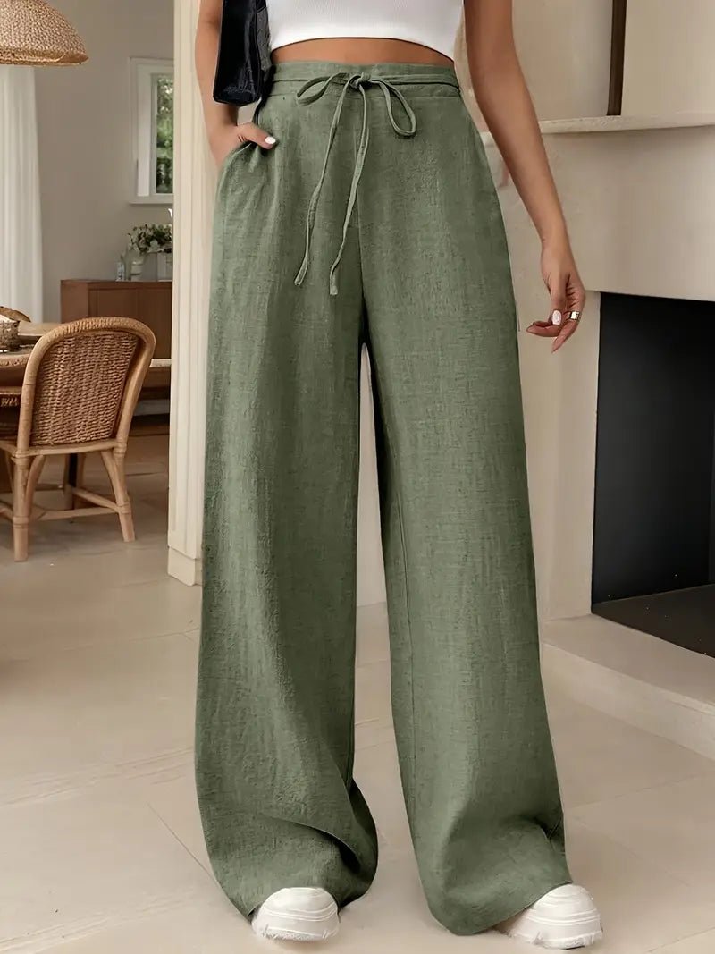Højtaljede wide leg hør bukser til kvinder i afslappet stil, perfekte til sommer og hverdag.