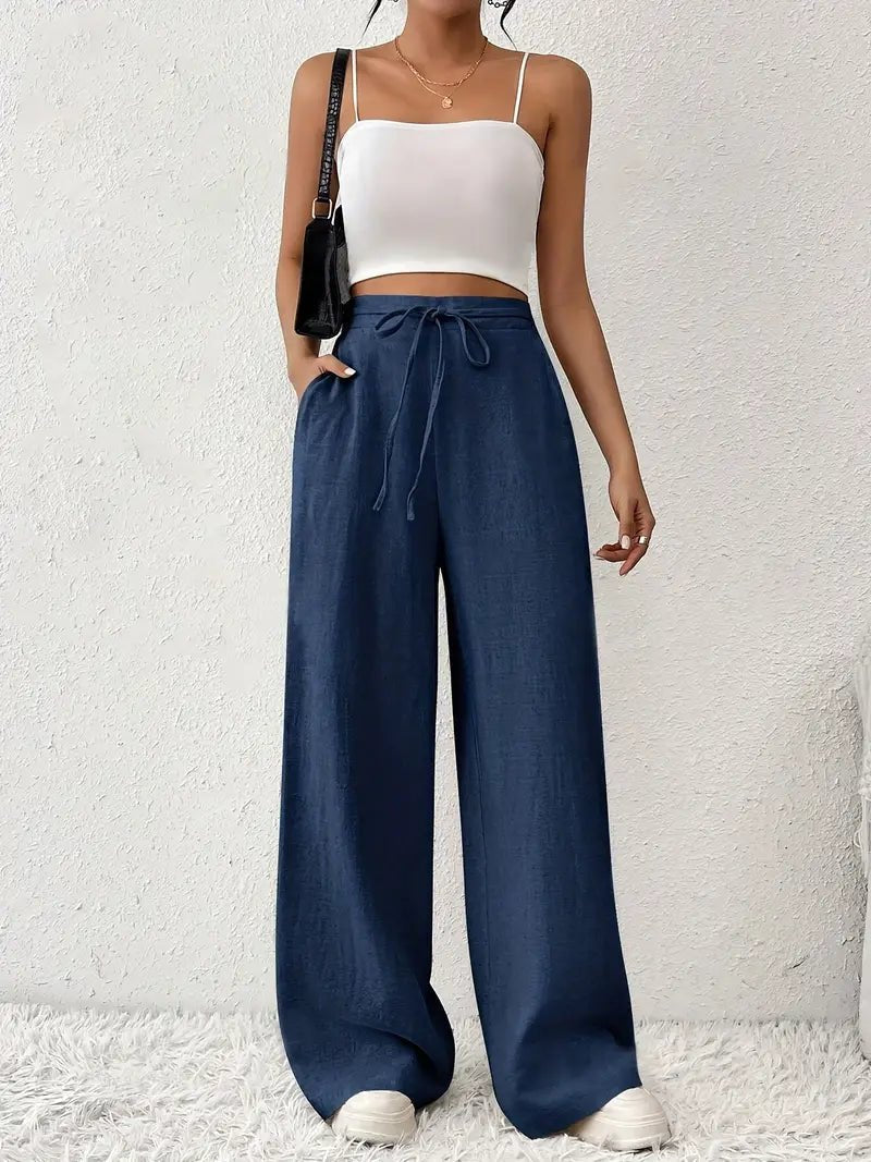 Elegante, komfortable dame hør bukser med høj talje og wide leg. Ideel til forår/sommer.