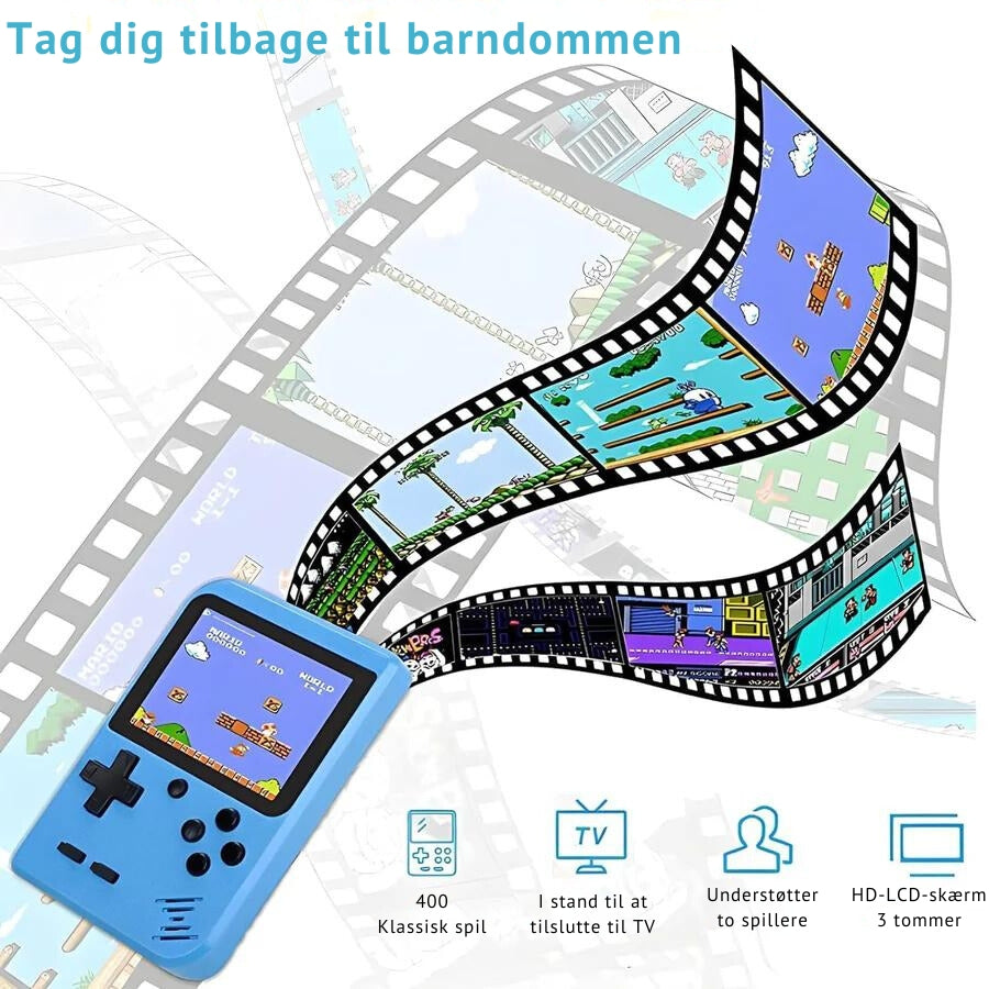 Kompakt retro spilkonsol med klassiske spil, giver bærbar underholdning og en nostalgisk gaming oplevelse.