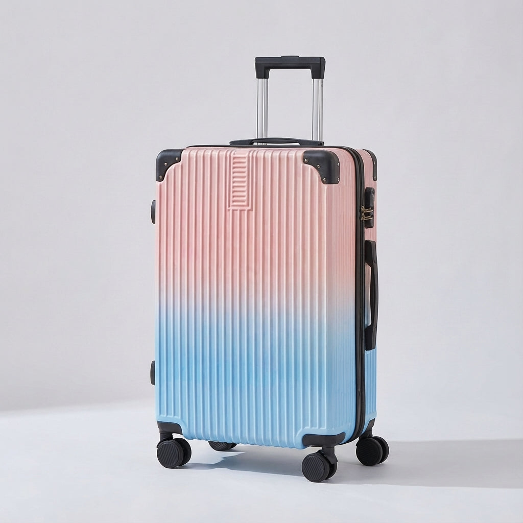Hård kuffert med distinkt print. Robust letvægtsbagage, udstyret med TSA-lås og 360-graders hjul.