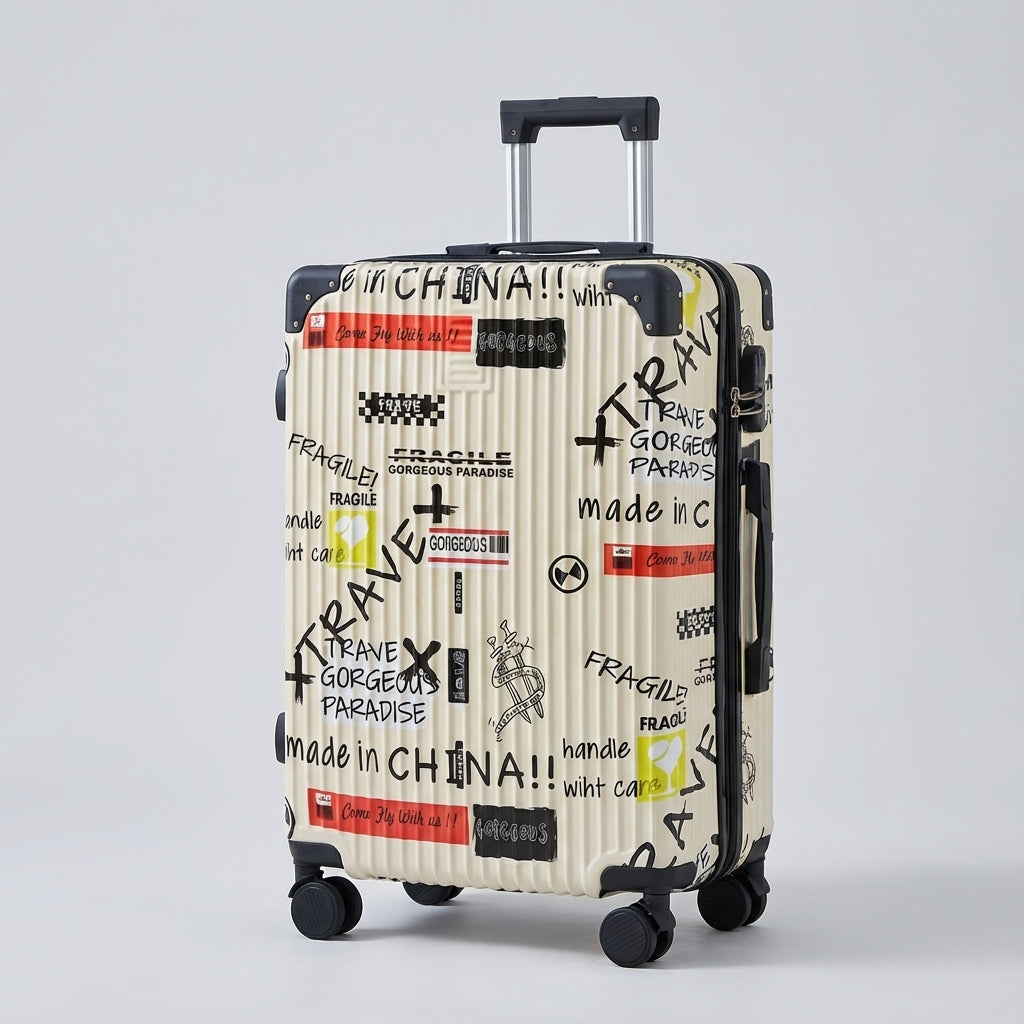 UrbanVoy hård kuffert med farverigt print. Praktisk letvægtsbagage med lås & hjul til rejsende.