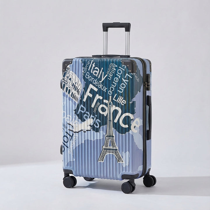 Rejsekuffert med stilfuldt unikt print. Letvægts design, hård skal, TSA-lås og nemme hjul for ferie.