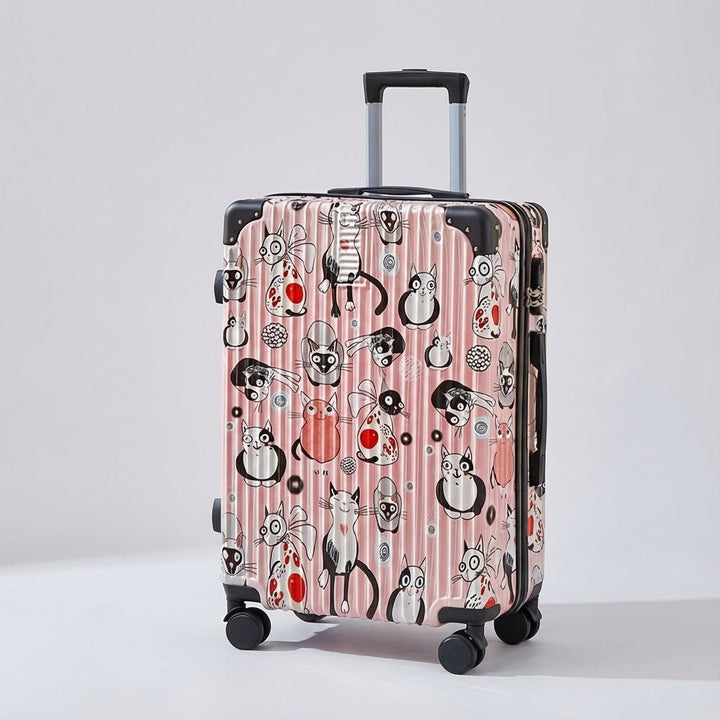 UrbanVoy rejsetilbehør: Hård kuffert med print. Sikker letvægtsbagage med lås og spinnerhjul.