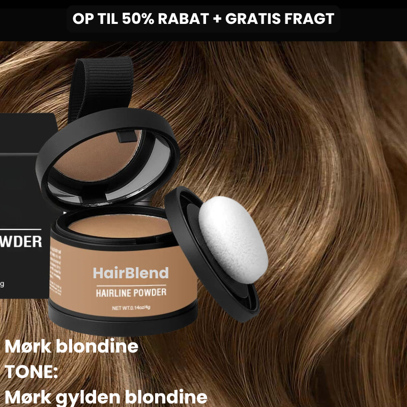 Giv dit hår fyldighed med HairBlend Hårpudder. Dækker grå hår og udgroning øjeblikkeligt. Unisex og effektivt.