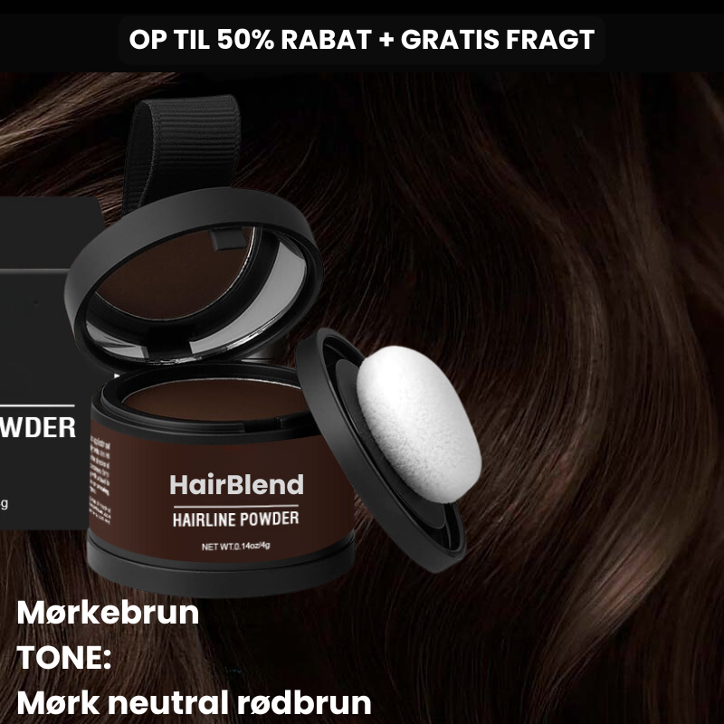 HairBlend Hårpudder for farvefornyelse. Skjul udgroning og grå hår nemt. Skaber fyldigt hår med det samme.