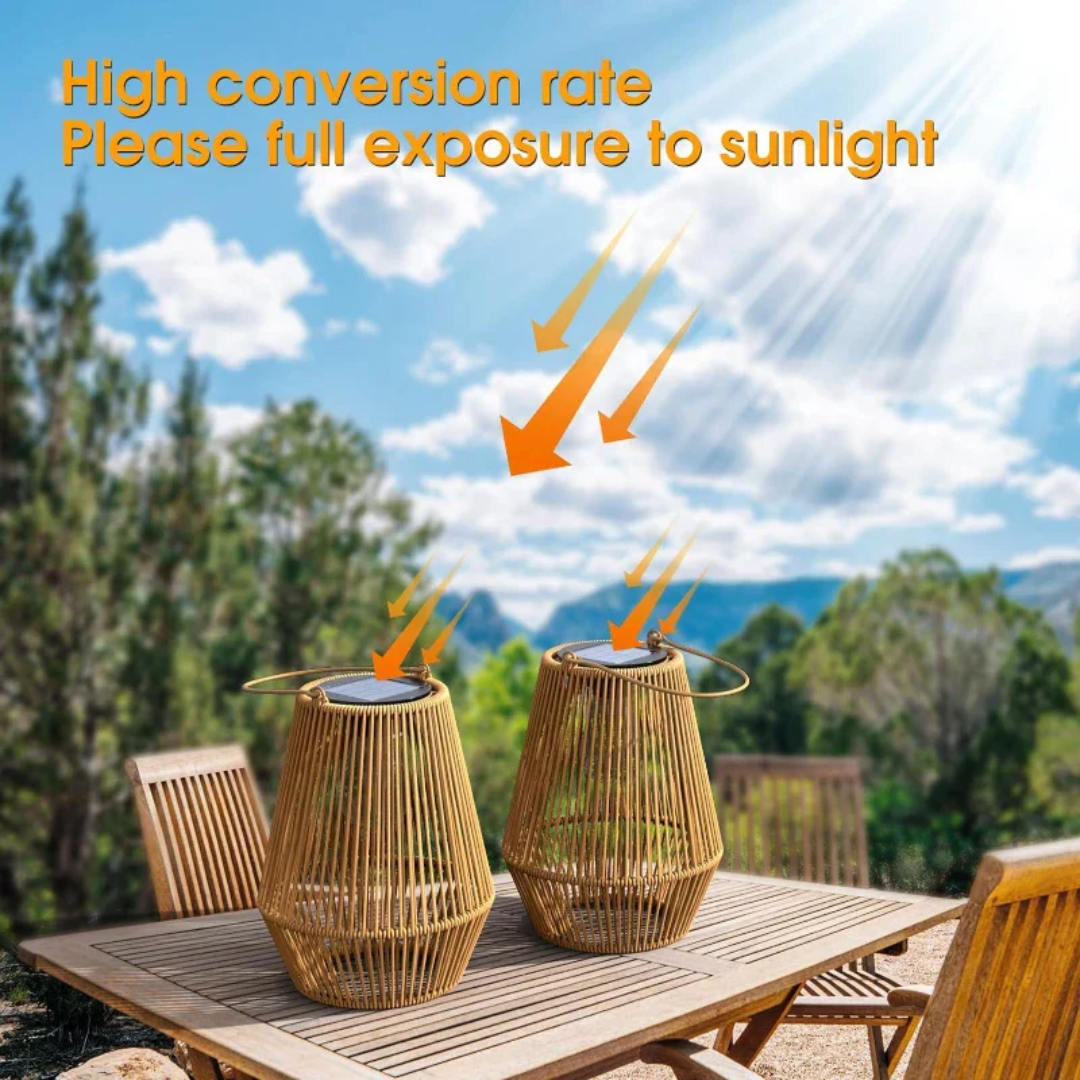 Håndlavet solar havelanterne af rattan, LED, vandtæt, ideel til terrasse og altan, stilfuldt design.