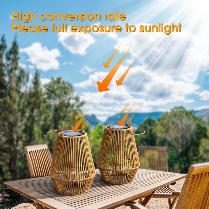 Håndlavet solar havelanterne af rattan, LED, vandtæt, ideel til terrasse og altan, stilfuldt design.