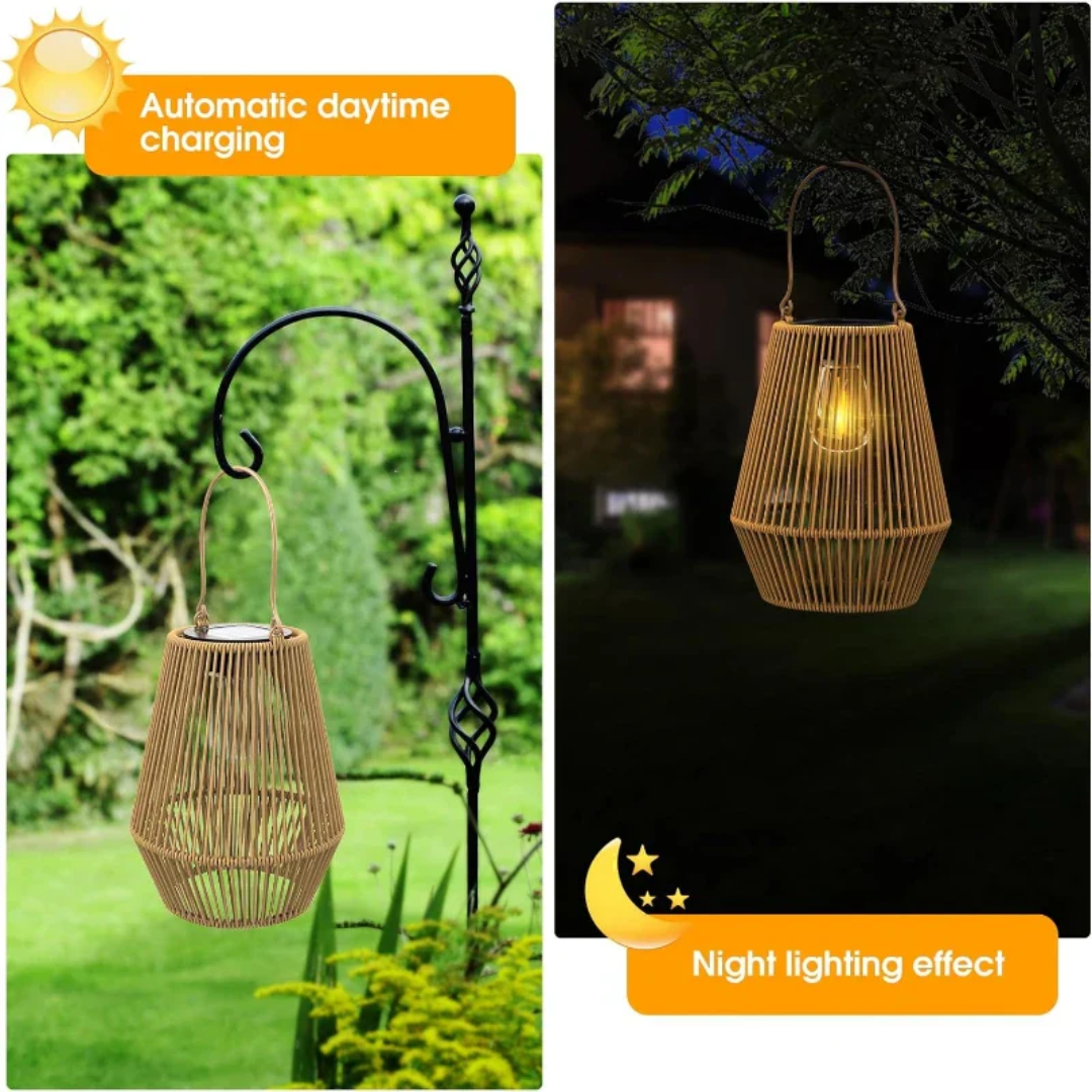 Håndlavet solar havelanterne af rattan, LED, vandtæt, ideel til terrasse og altan, stilfuldt design.