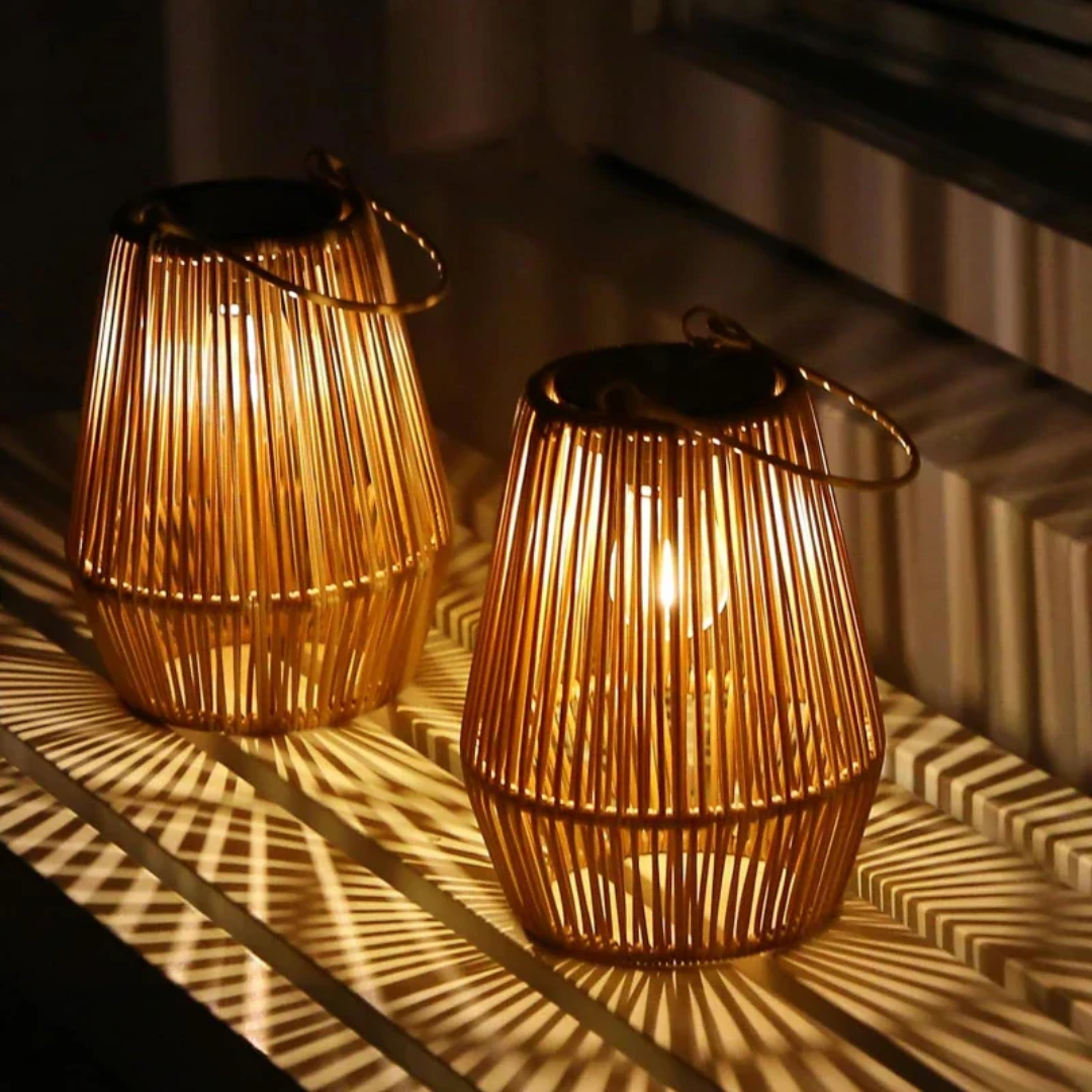 Håndlavet solar havelanterne af rattan, LED, vandtæt, ideel til terrasse og altan, stilfuldt design.
