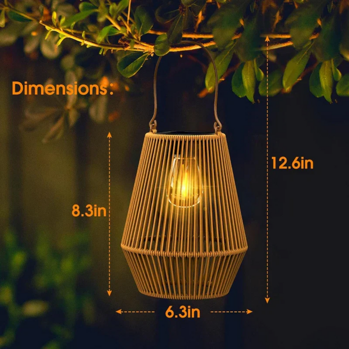Håndlavet solar havelanterne af rattan, LED, vandtæt, ideel til terrasse og altan, stilfuldt design.