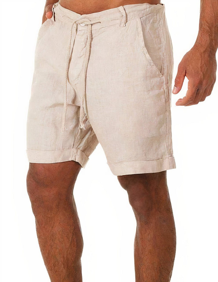 Herre casual hørshorts med manchetter og snørebånd, perfekt til sommer og afslappet stil.