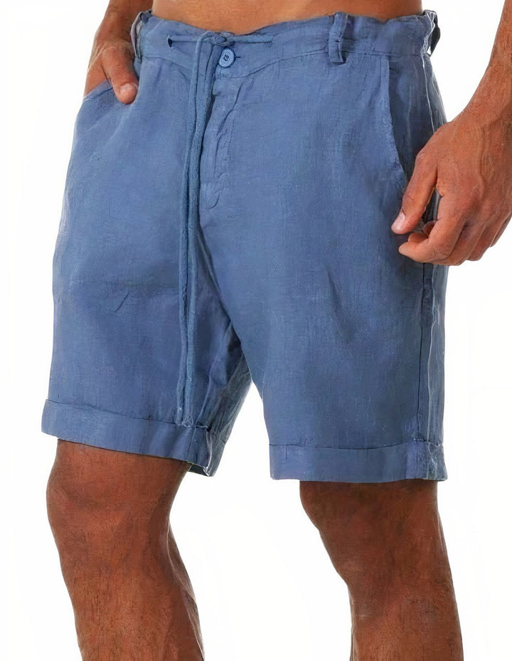 Herre strandshorts med praktiske snørebånd og blødt hørstof, uundværlige til din sommergarderobe.