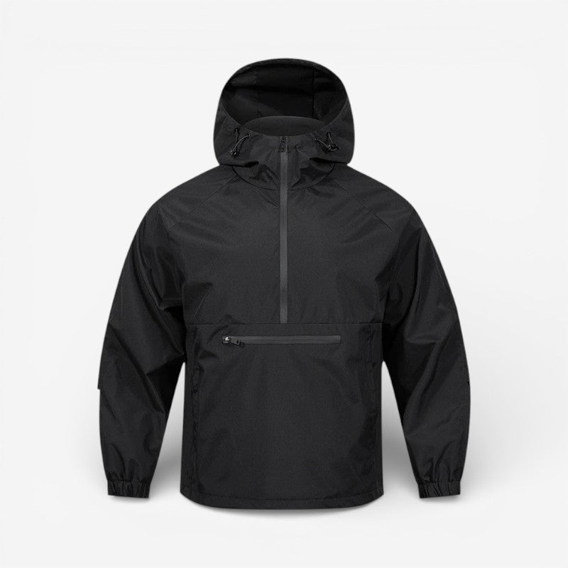 Sporty streetwear hættetrøje jakke til mænd. Praktisk design med halv lynlås, ideel til aktiv fritid.