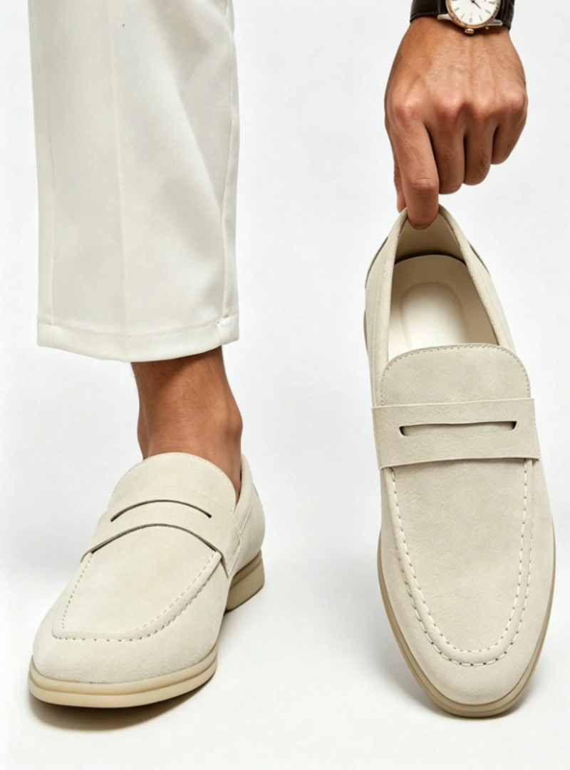 Sorte herreloafers med elegant dekorativ rem. Komfortable formelle sko til den moderne mand.