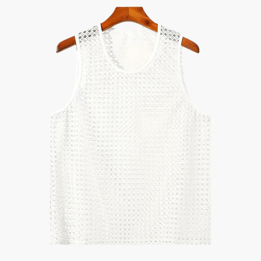 Alsidig herre ærmeløs tanktop med rund hals for optimal komfort. Perfekt til træning og sommerbrug.