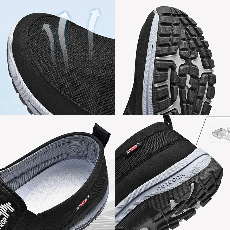 Lette og åndbare herre slip-on sneakers med stødabsorberende svangstøtte for aktiv livsstil.