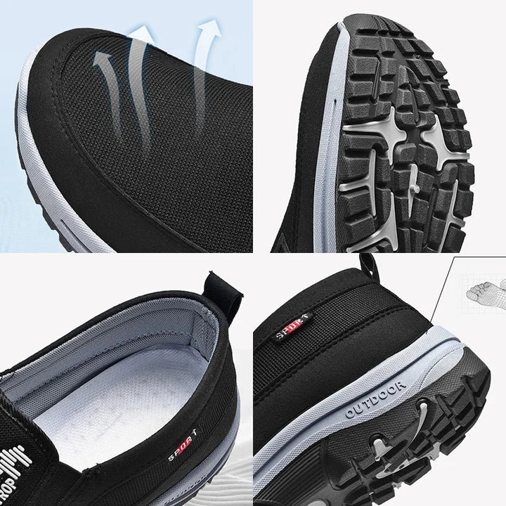 Lette og åndbare herre slip-on sneakers med stødabsorberende svangstøtte for aktiv livsstil.