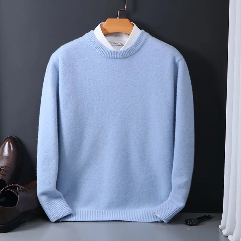 Herre striktrøje med komfortabelt cashmere look og stilfuldt geometrisk mønster. Perfekt til casual mode.