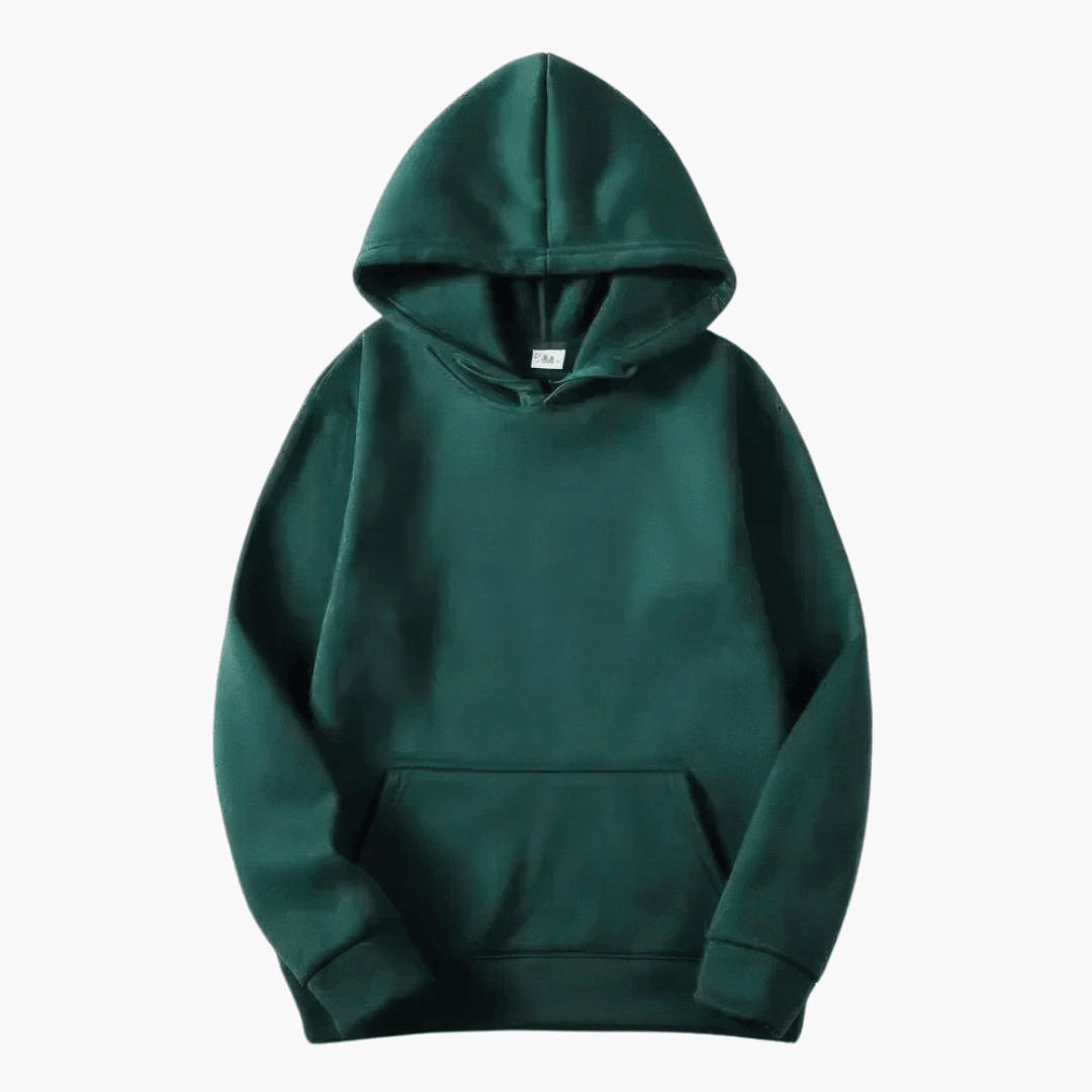 Varm herre hoodie, set fra siden. Afslappet sweatshirt designet for maksimal komfort.