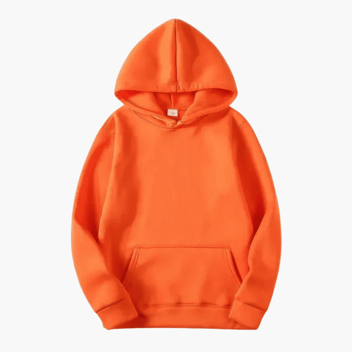 Detaljeret billede af herre hættetrøje forfra. Varm og komfortabel sweatshirt til mænd.