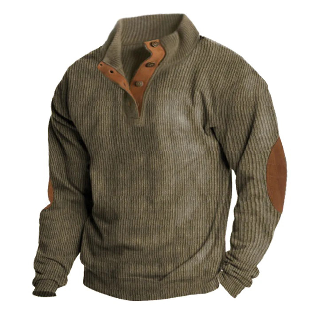 Herre vintage striktrøje i grøn/beige med knapper, klassisk design for tidløs komfort og efterårsmode.