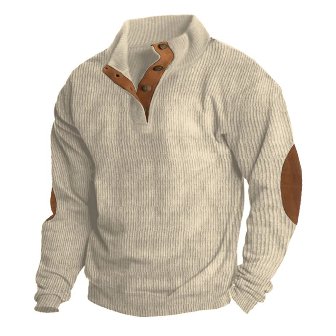 Afslappet herre striktrøje med knapper, vintage-inspireret design i blød strik. Perfekt til vinter og efterår.