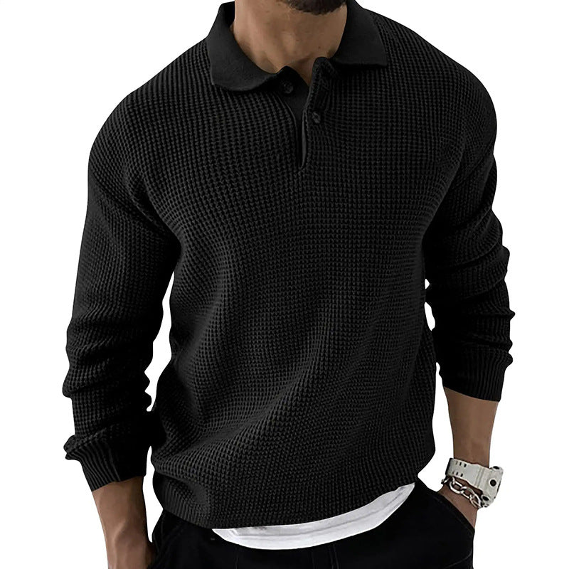 Herre vinter polo sweatshirt med vaffelstruktur i stilfuldt og varmt design til hverdag. Komfortabel langærmet pullover.