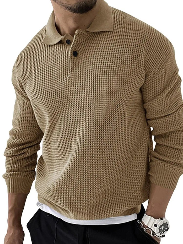 Varm herre sweatshirt til vinter, med klassisk polo krave og vaffelstruktur. Ideel til casual komfort og hverdag.