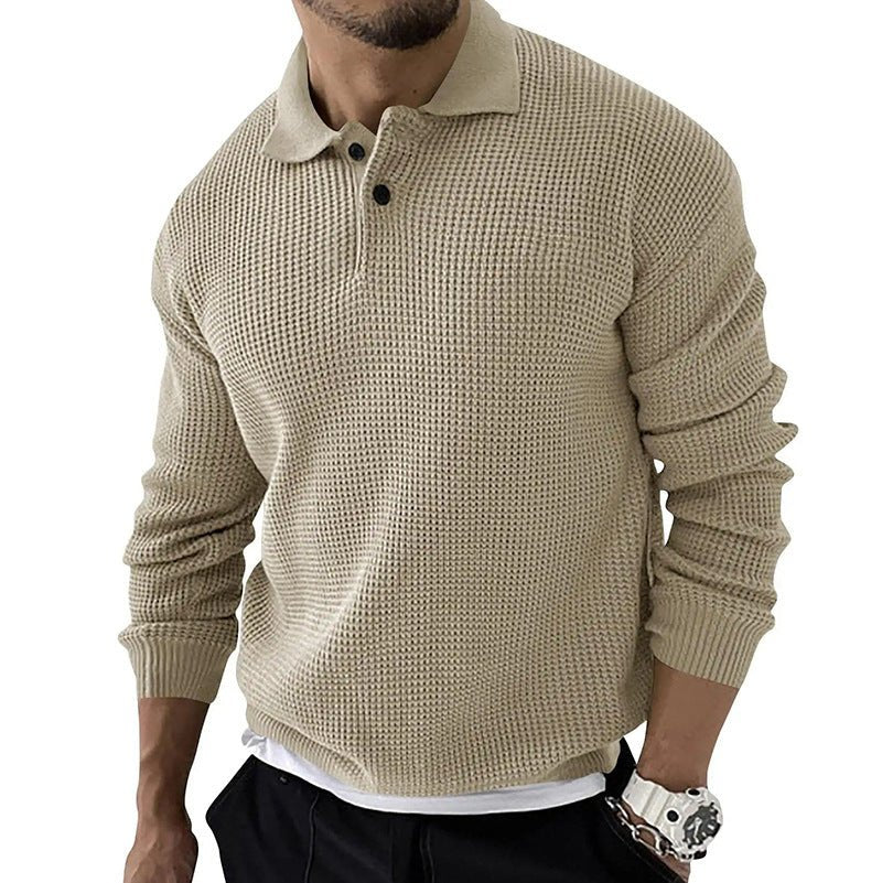 Herre pullover vinterpolo i stilfuld vaffelstruktur. Varm, langærmet sweatshirt for smart casual herretøj og komfort.