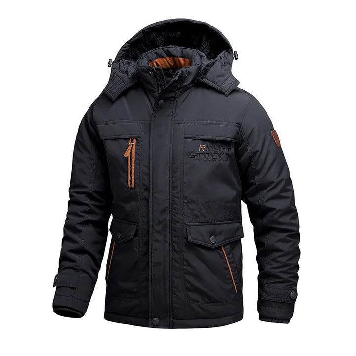 Komfortabel og robust herrejakke, vindtæt parka med aftagelig hætte, perfekt som casual overtøj om vinteren.