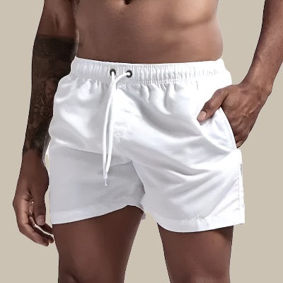 Turkise badeshorts til mænd, hurtigtørrende, elastisk linning, klassisk design; perfekt til sommeraktiviteter.