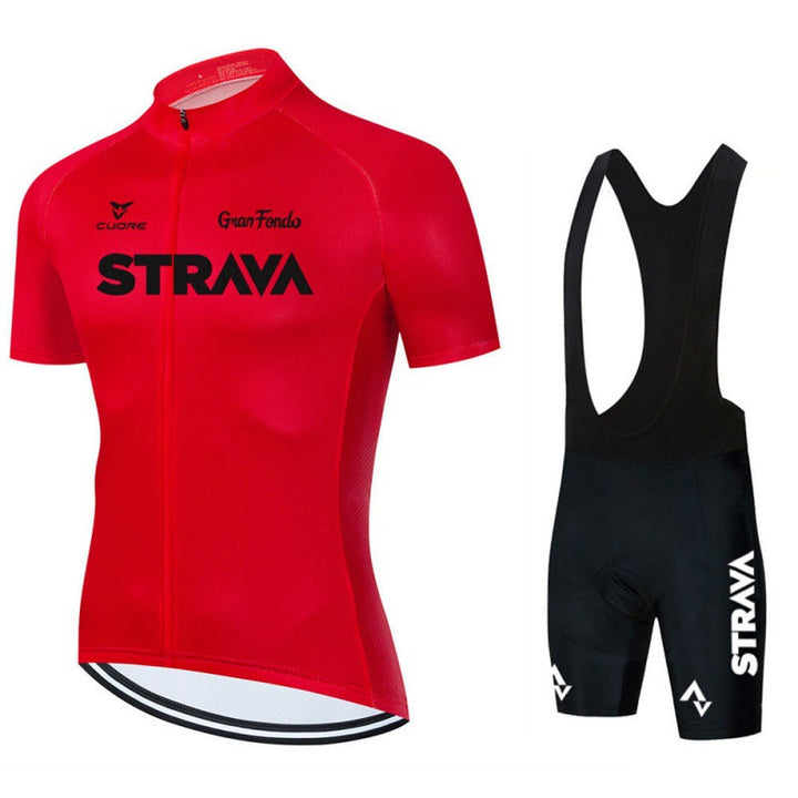 Herre cykeltøj sæt, åndbar trøje og bib-shorts, moderne design i sort med ergonomisk pasform