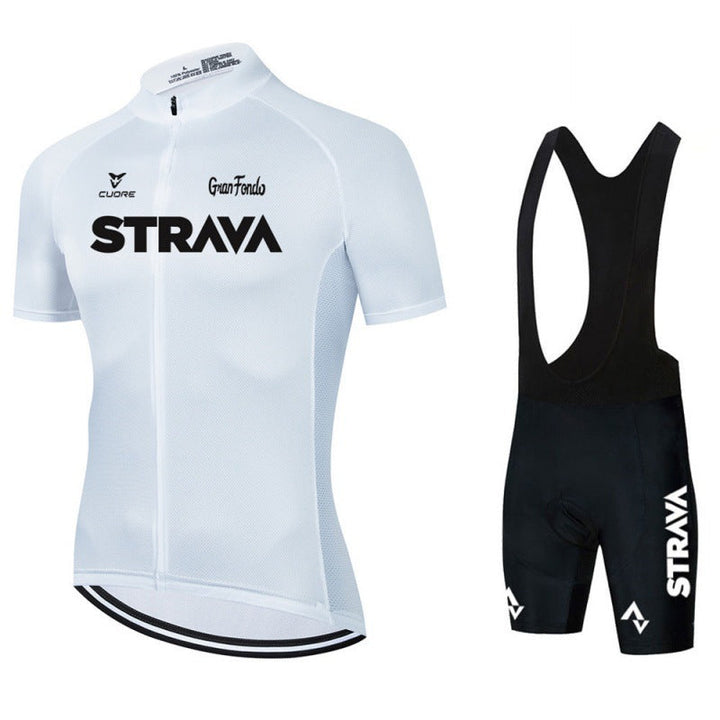 Herre cykeltøj sæt, åndbar trøje og bib-shorts, moderne design i sort med ergonomisk pasform