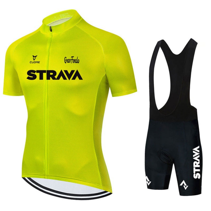 Herre cykeltøj sæt, åndbar trøje og bib-shorts, moderne design i sort med ergonomisk pasform