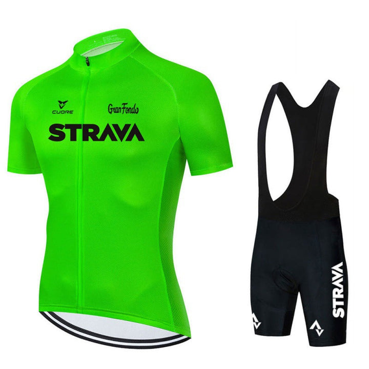 Herre cykeltøj sæt, åndbar trøje og bib-shorts, moderne design i sort med ergonomisk pasform