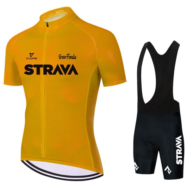 Herre cykeltøj sæt, åndbar trøje og bib-shorts, moderne design i sort med ergonomisk pasform
