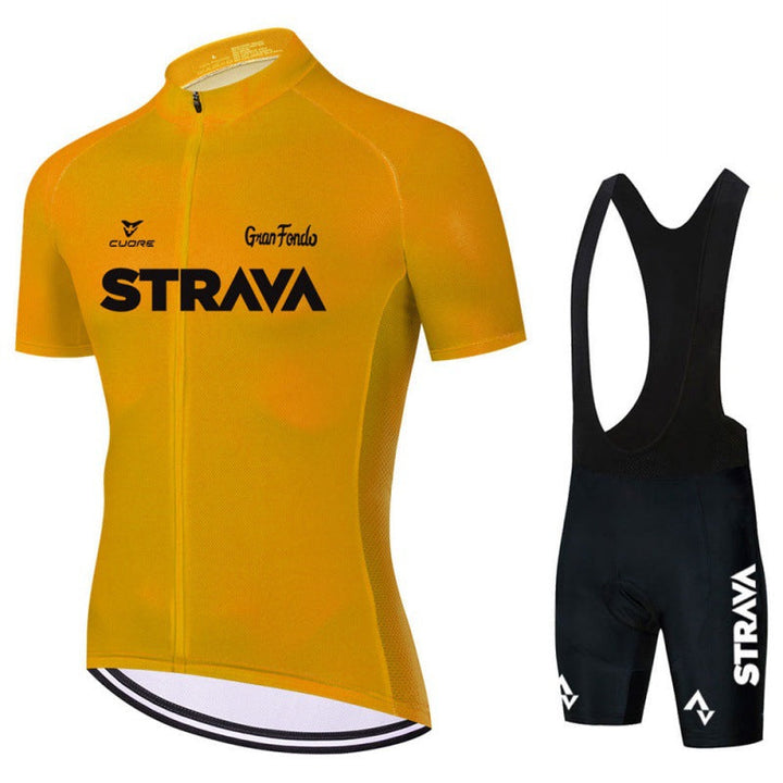 Herre cykeltøj sæt, åndbar trøje og bib-shorts, moderne design i sort med ergonomisk pasform