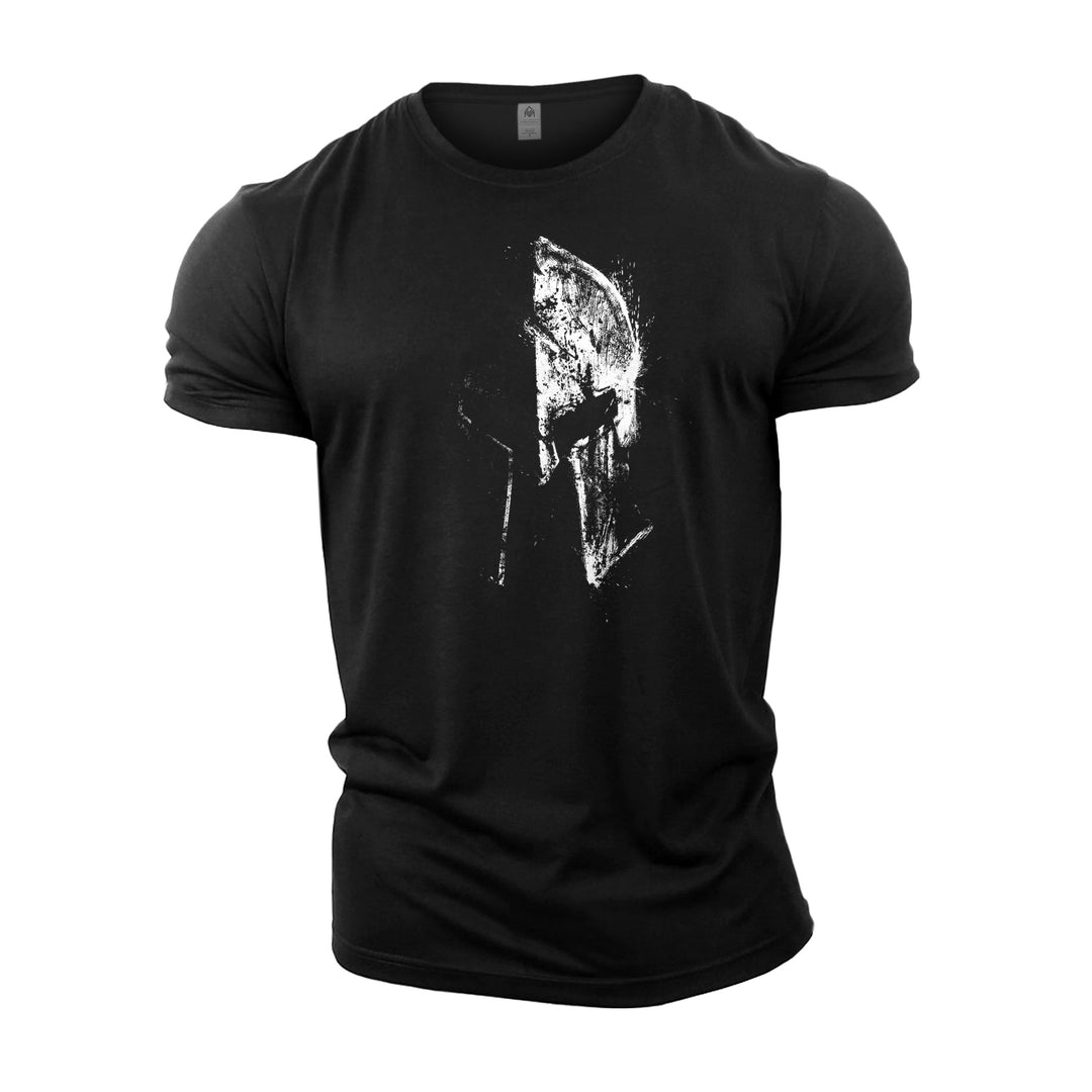 Herre fitness T-shirt i sort, tættere billede, der viser materialets kvalitet og strækbarhed.