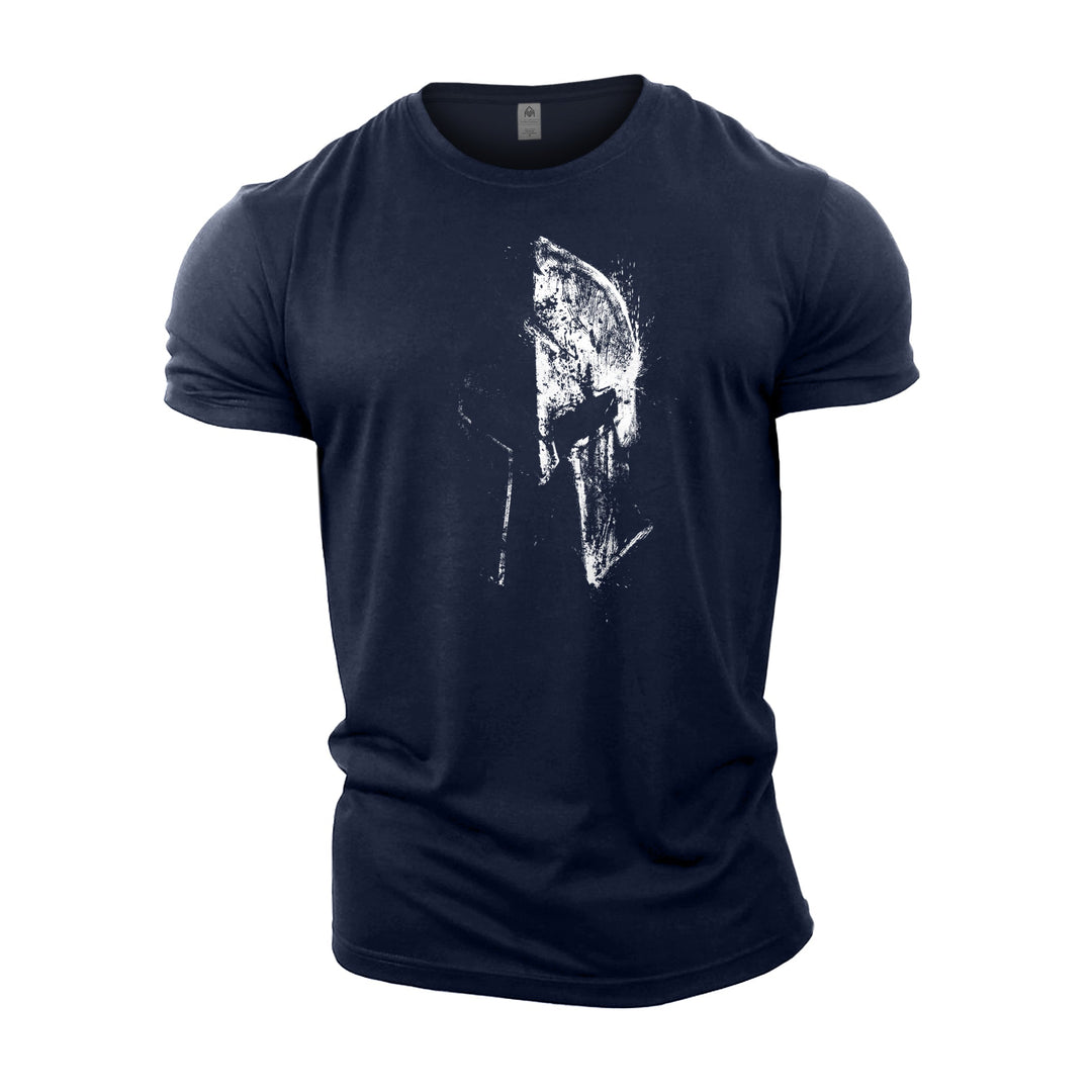 Herre fitness T-shirt i marineblå, detalje af sømme og finish for holdbarhed.