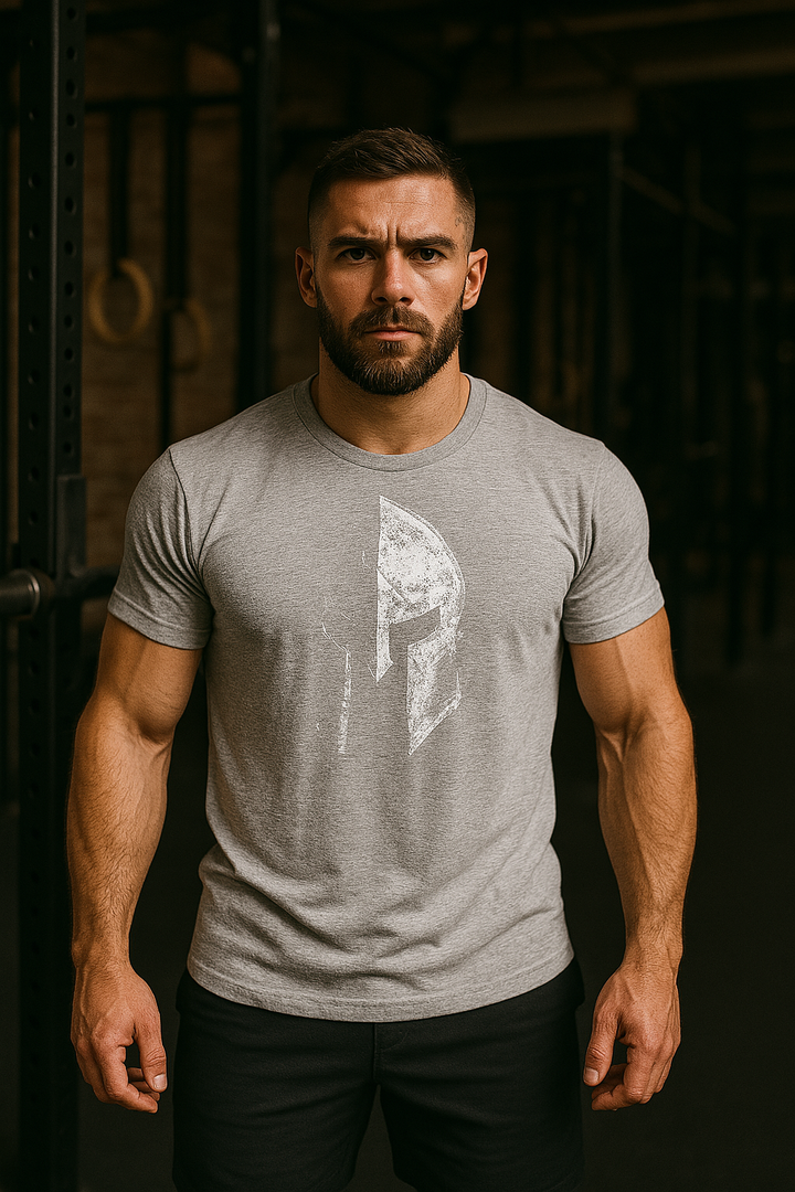 Herre fitness T-shirt i lysegrå, åndbar og komfortabel, robust og modstandsdygtig.