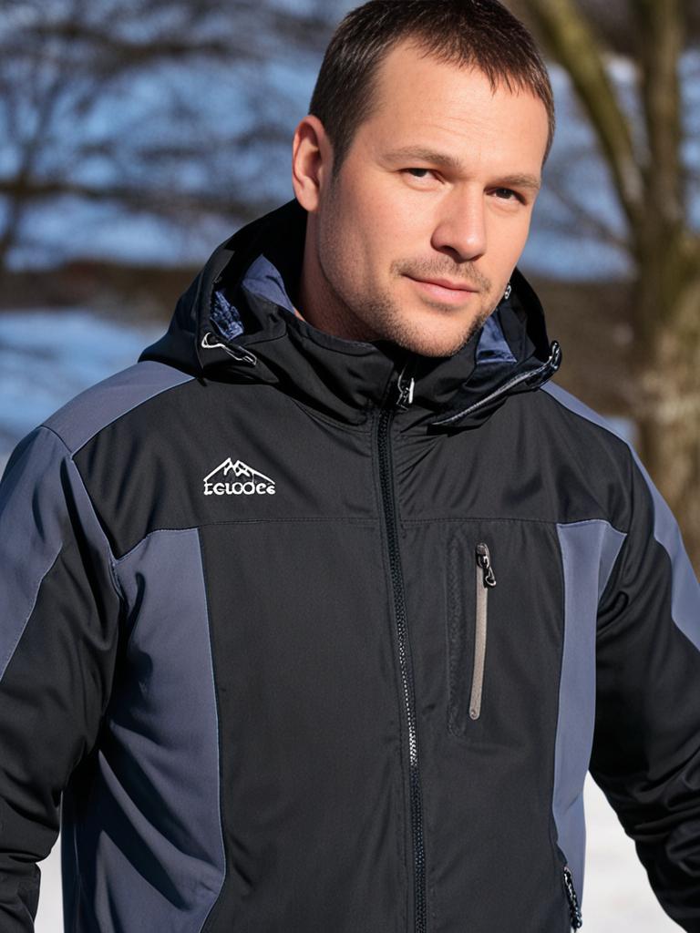 Herre outdoorjakke, vandtæt, varmtforet, med hætte, color-block design, ideel til camping og vandreture