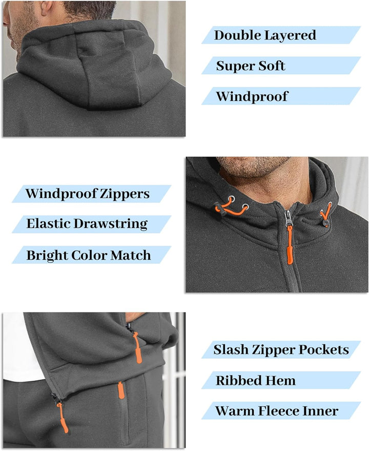 Herre Slim-Fit træningsdragt, åndbar, mørkeblå, frontvisning, stilfuldt look, letvægtsmateriale til sport og fritid