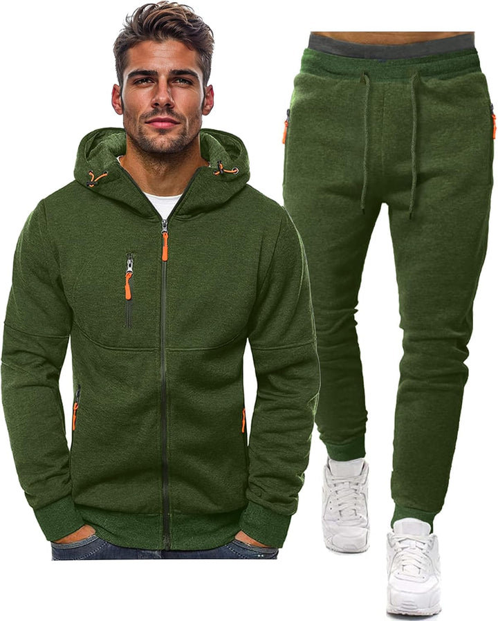 Herre Slim-Fit træningsdragt, åndbar, mørkeblå, frontvisning, stilfuldt look, letvægtsmateriale til sport og fritid