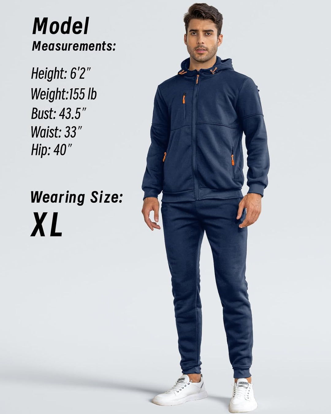 Herre Slim-Fit træningsdragt, åndbar, mørkeblå, frontvisning, stilfuldt look, letvægtsmateriale til sport og fritid